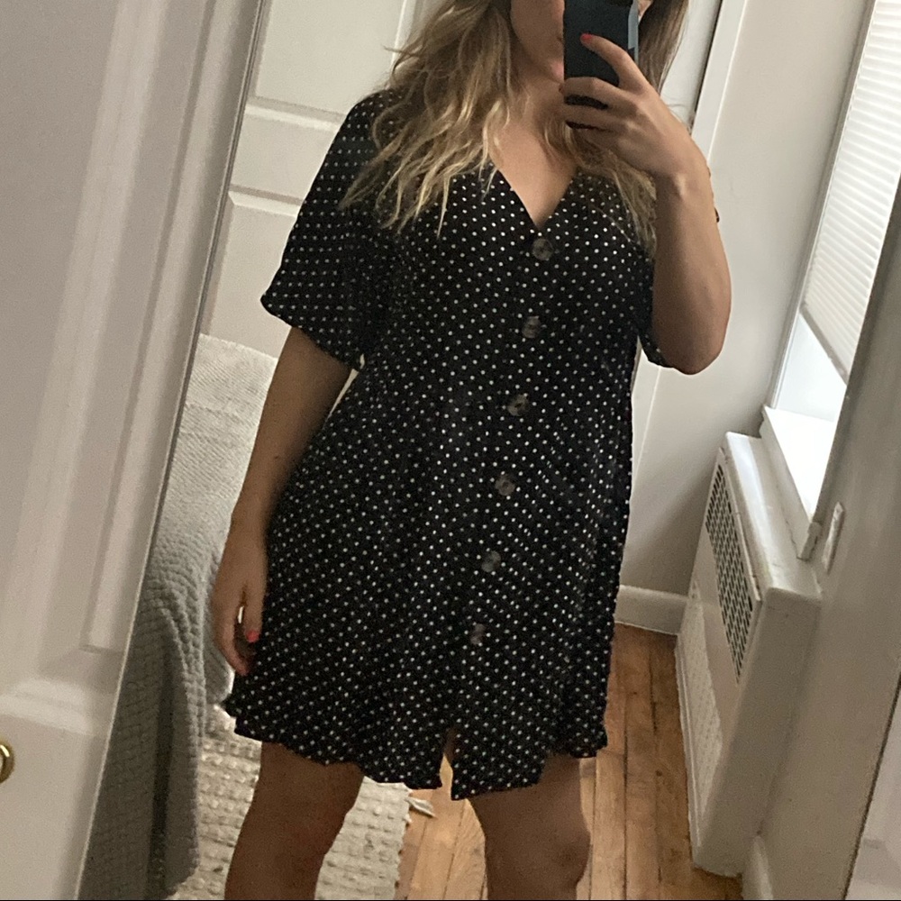 Black Button Down Dress w White Polka Dots Size 0